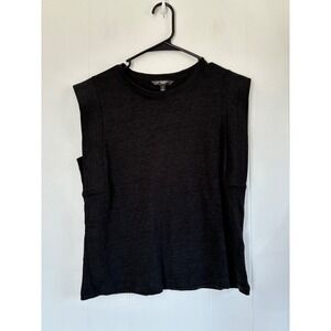Banana Republic Black 100% Linen Muscle Tank Top Structured Shoulder Small Boxy